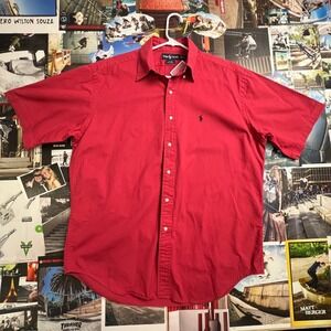 Polo Ralph Lauren Blake Shirt Mens Large Red Cotton Short Sleeve Button Down L